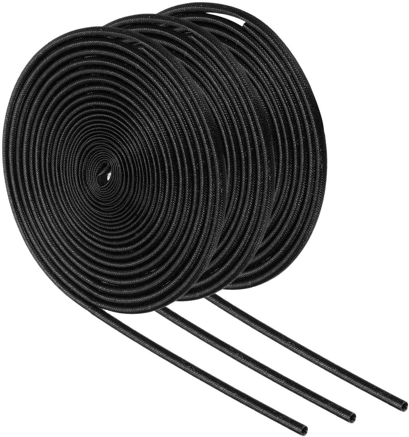 MECCANIXITY 3Pcs Wire Insulation Braid Fire Sleeve,16.4Ft-10mm ID Black, High Temp Silicone Coated Fiberglass Sleeving for Automotive Hose Lines Electrical Wiring