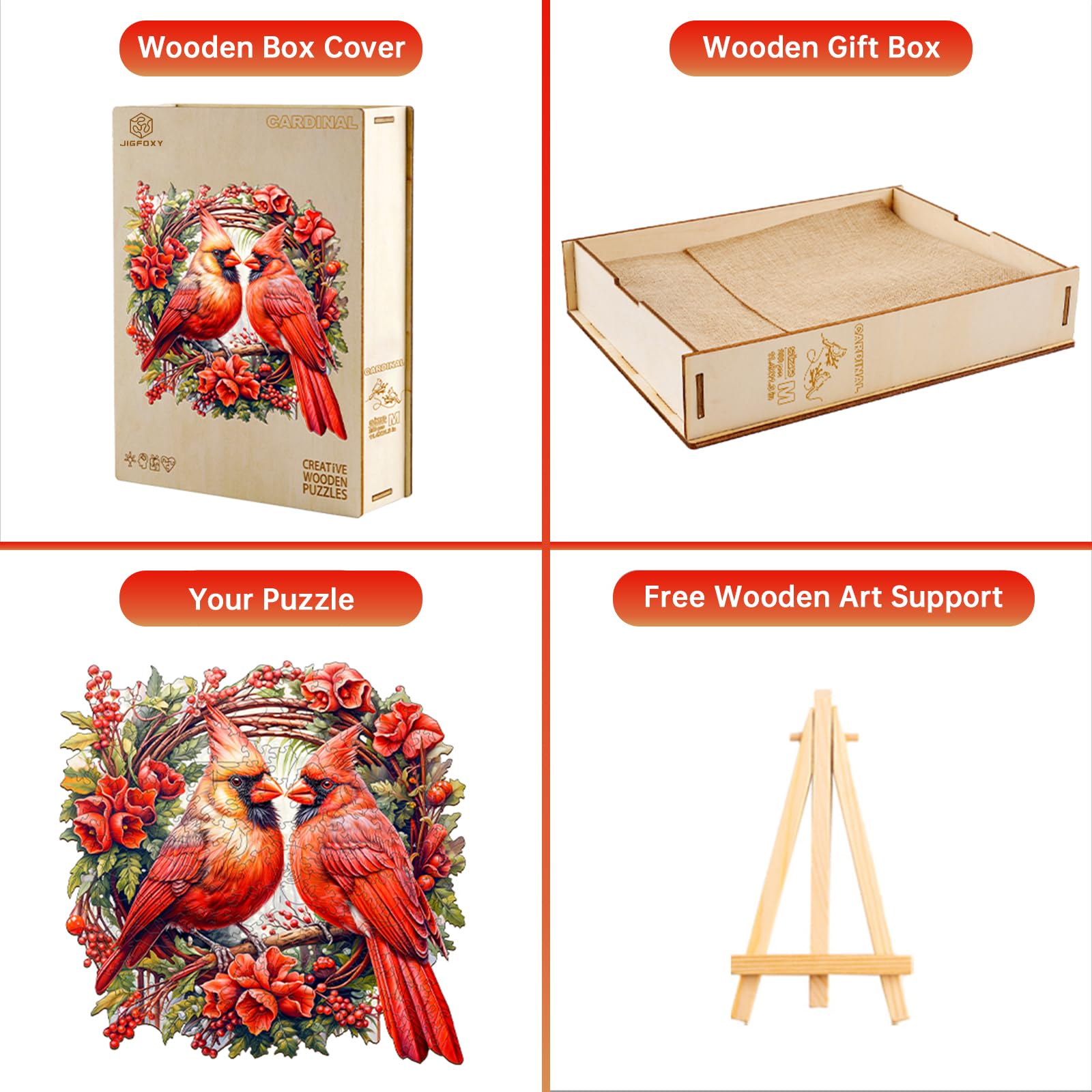 Puzzle in legno per adulti, puzzle cardinali in legno per adulti, puzzle in legno per adulti, puzzle unici a forma di animale, regali di compleanno per familiari e amici (XL, 43,9 x 43,7 cm, 560