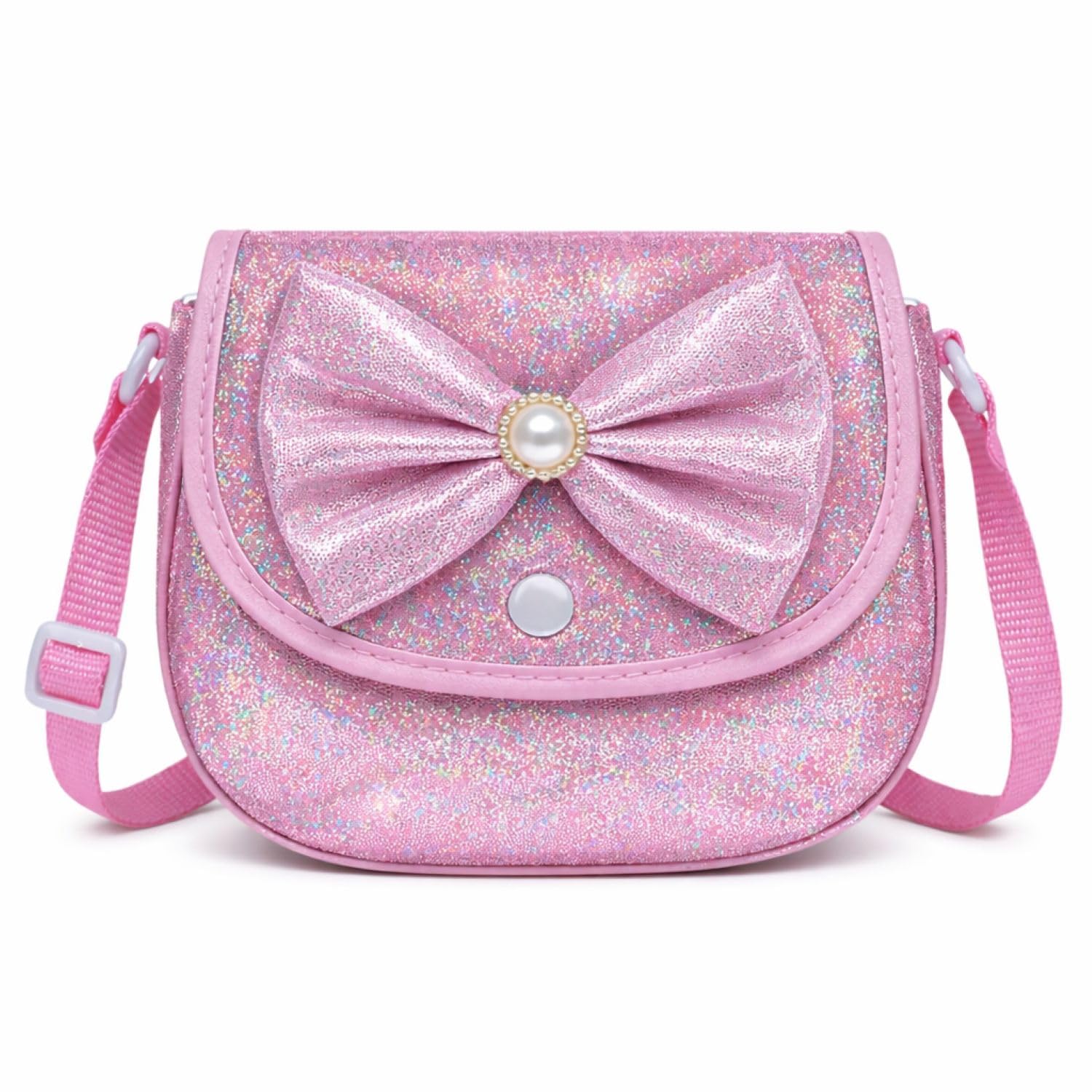Kids Purse, Pink Glitter Crossbody Bag with Bow, Girls Shoulder Bag with Adjustable Strap-image-4