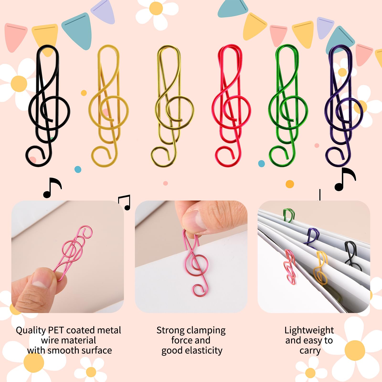 Paperclip Holder 20 Pack Music Note Paper Clips - Treble Clef Book Page ...