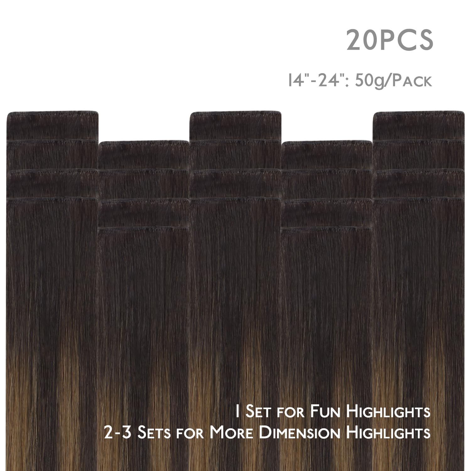 WENNALIFE Invisi Edge Tape in Hair Extensions Human Hair, 14 Inch 50g 20pcs Balayage Dark Brown Mixed Chestnut Brown Invisible Luxury Remy Hair Extensions Natural Seamless Injected Tape Ins Straight