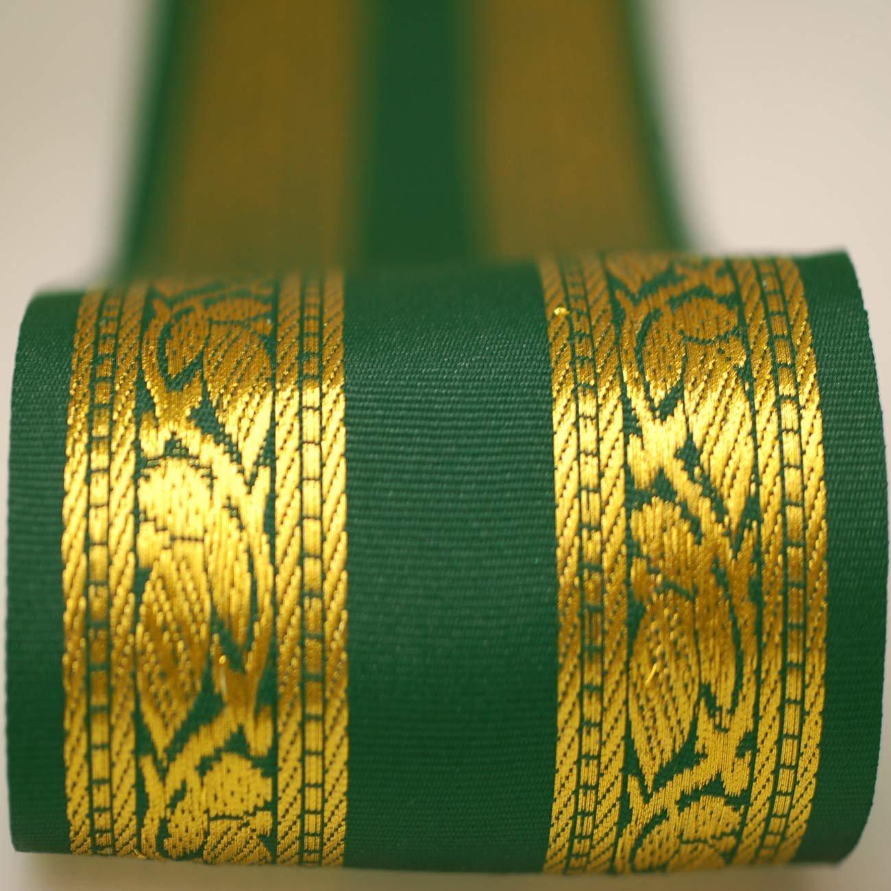 Neotrims 9cms Wide Indian Floral Salwar Kameez and Saree Trimming Ribbon By The Yard, Great Price Limited Edition Stunning Decorative Border, Non Repeatable, Great Value. 6 Great Colours Navy, Red, Cerise, Green, Purple & Burgundy with Metallic Gold Jacquard; Beautiful. - Forest Green - 2 Meters
