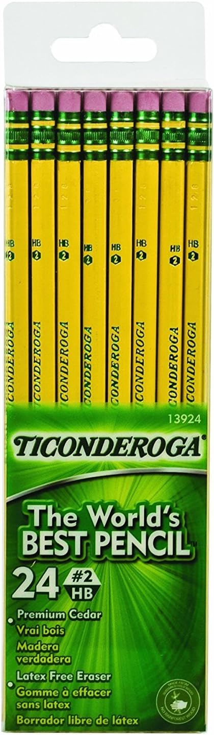 Ticonderoga #2 Pencils, Wood-Cased, 6 24-Count Hang-Tab Boxes, Total 144 Pencils, Yellow (13924) (13924N)