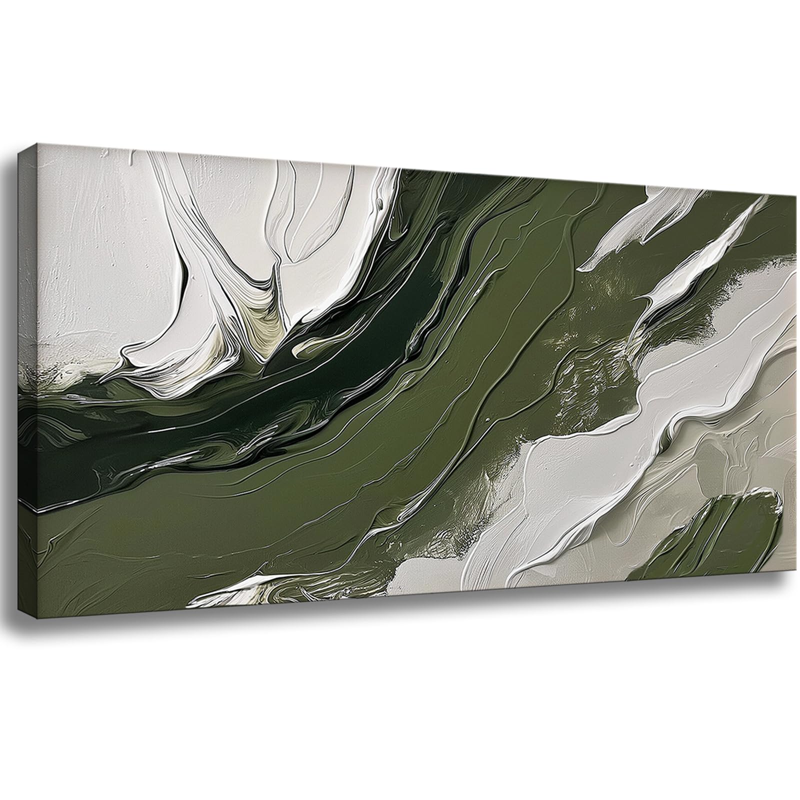 Abstract Wall Art Sage Green Wall Decor Green and White Modern Canvas Wall Paintings Modern Minimalist Artwork for