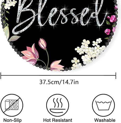 Miniatura 5 de Juego de 4 manteles individuales redondos de poliéster, lavables, resistentes al calor, para decoración de mesa de cocina, comedor, 14.7 pulgadas,