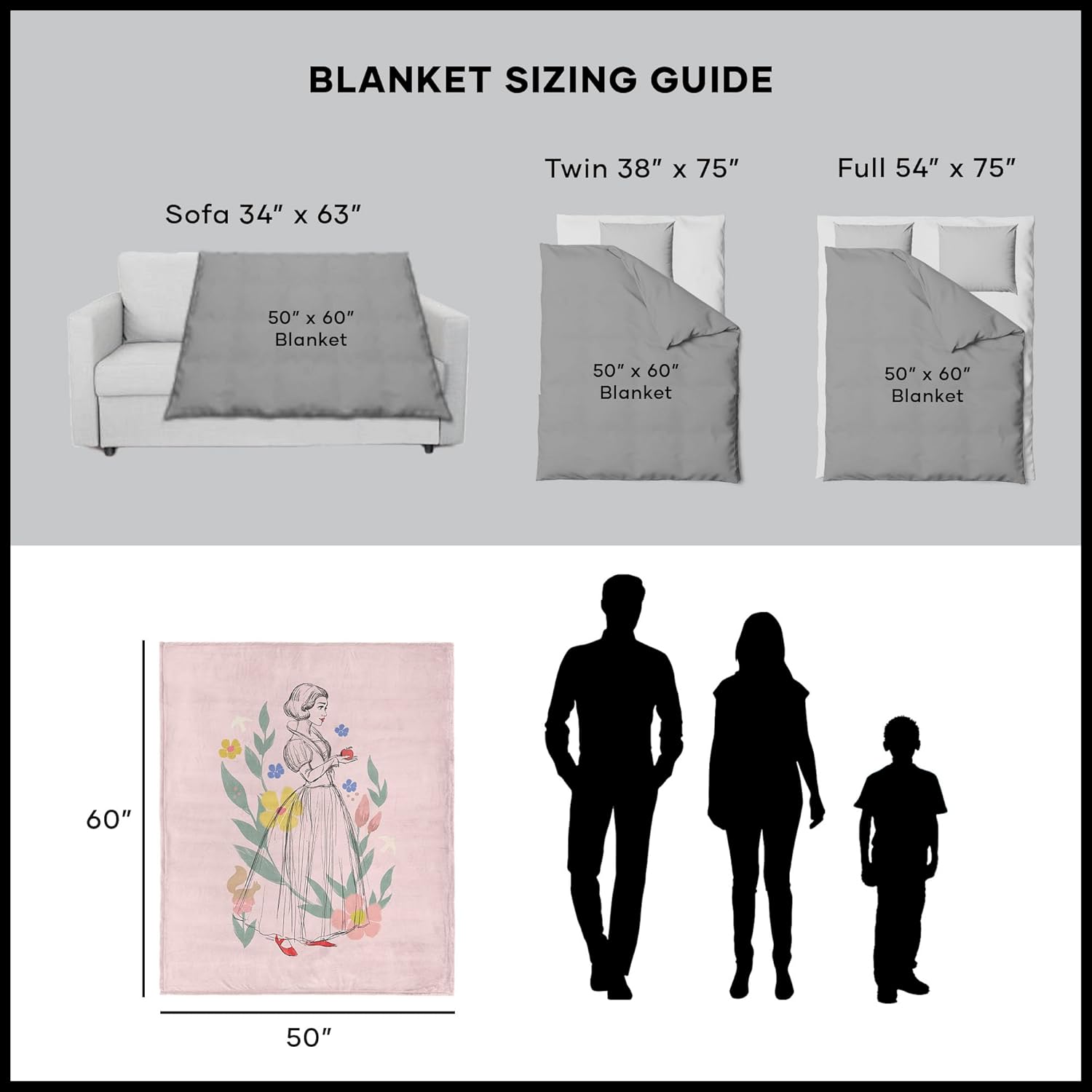 Disney Snow White Woodland Snow White Silk Touch Throw Blanket, Soft for Bed, Couch, Travel, Warm Gift, 50 x 60 inches