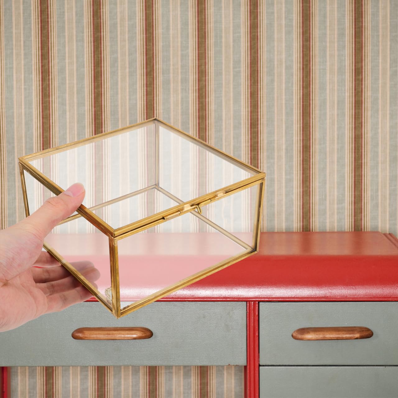 VALICLUD Boîte À Bijoux En Verre Transparente 5.91X5.91X3.07 Pouces Vitrine À Bijoux Avec Couvercle Pour Rangement Cosmétiques Accessoires Petite Boîte Décorative Multifonction