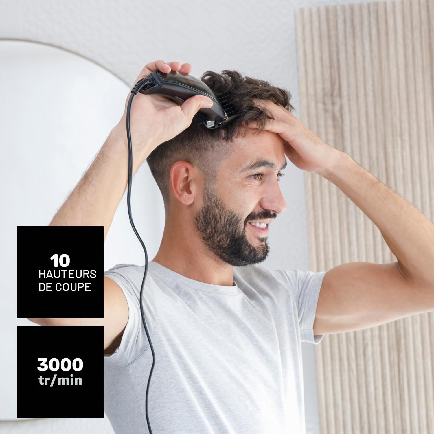 Taurus - Tondeuse à cheveux professionnelle Mithos Avant 6W | 4 Sabots | Lames Titanium | 10 Niveaux de coupe | Moteur AC 3000 rpm | Levier réglable | Câble | Accessoires nettoyage | Gris
