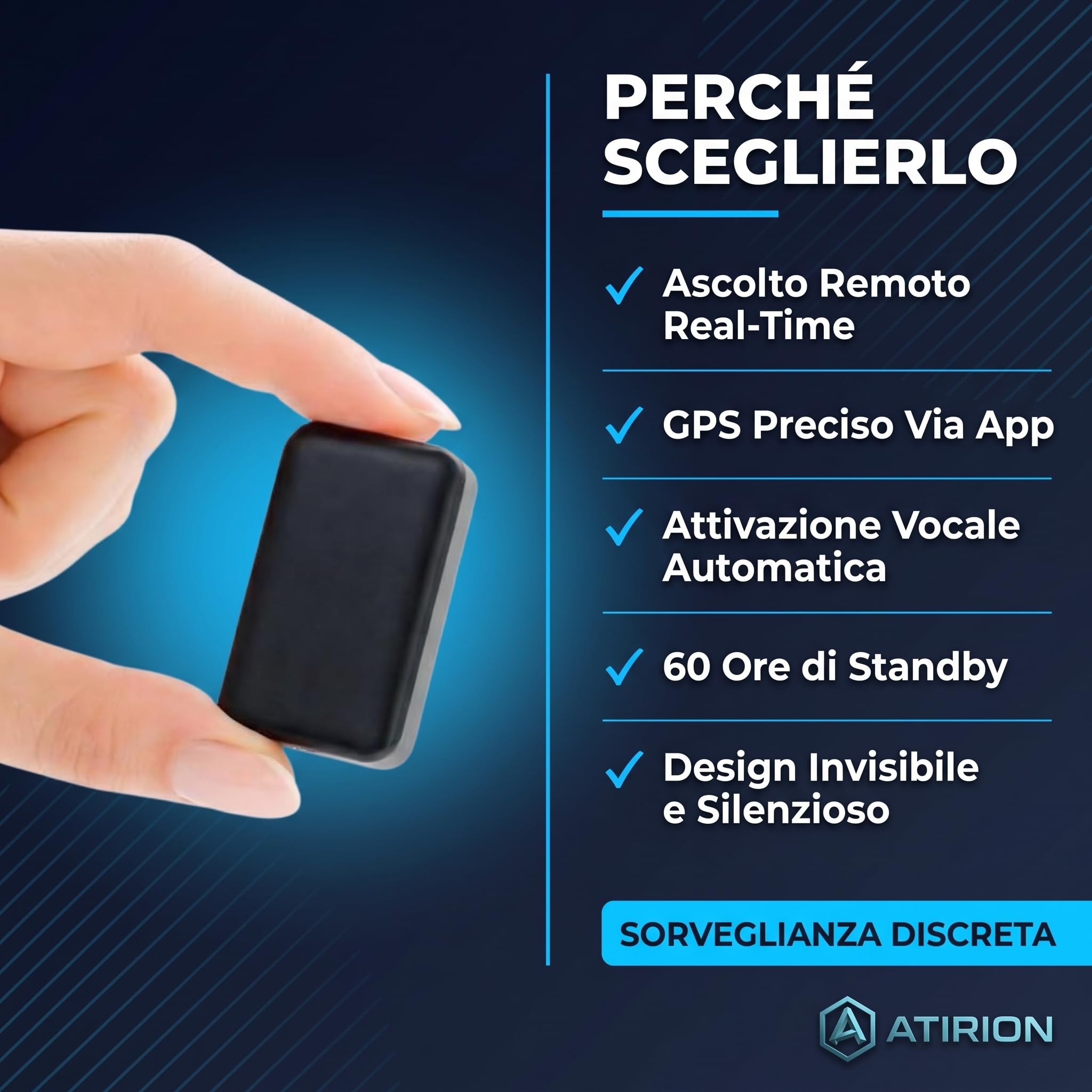 Microspia Audio GSM Localizzatore GPS Professionale - Ascolto Ambientale Real-Time e Registratore Vocale - Antifurto Spia per Auto Ufficio Casa - Richiamata Automatica Vox - 60h Standby (Spectre 7)