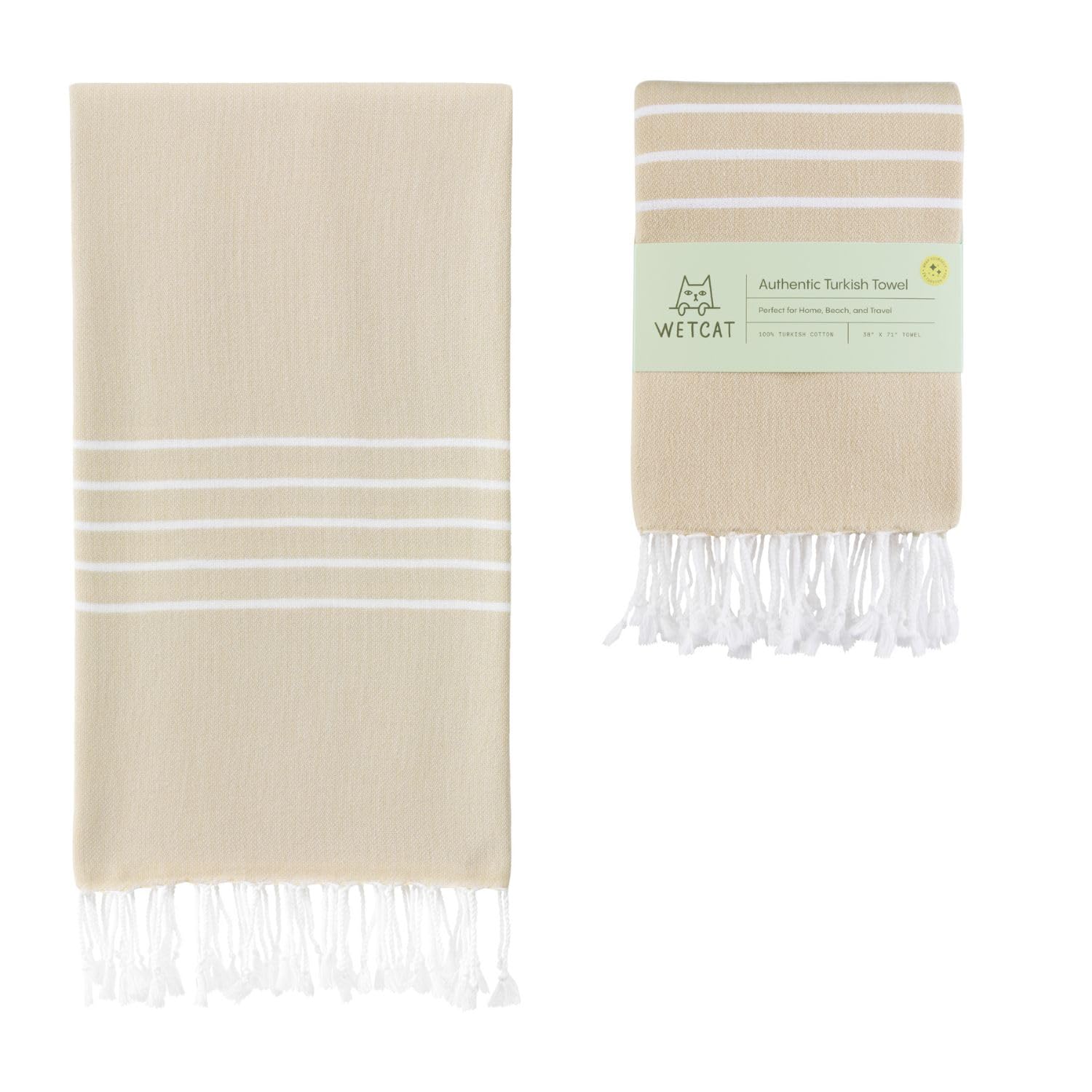 WETCAT Turkish Beach Towel Oversized (38"x71") 100% Turkish Cotton, Made in Turkey - Sand Free, Extra Large, Ultra Soft, Quick Drying, Compact & Lightweight for Travel - Sand — image 1