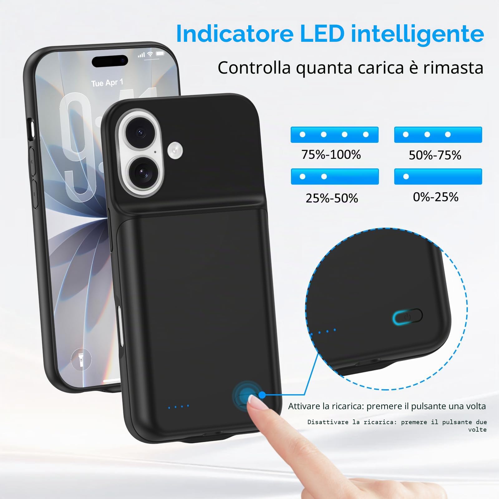 Custodia Con Batteria Per iPhone 17 (6,3 Pollici), Caricabatterie Portatile Da 8500 mAh, Custodia Ultra Sottile Con Batteria Estesa E Custodia Protettiva Con Funzione Di Ricarica Per iPhone 17