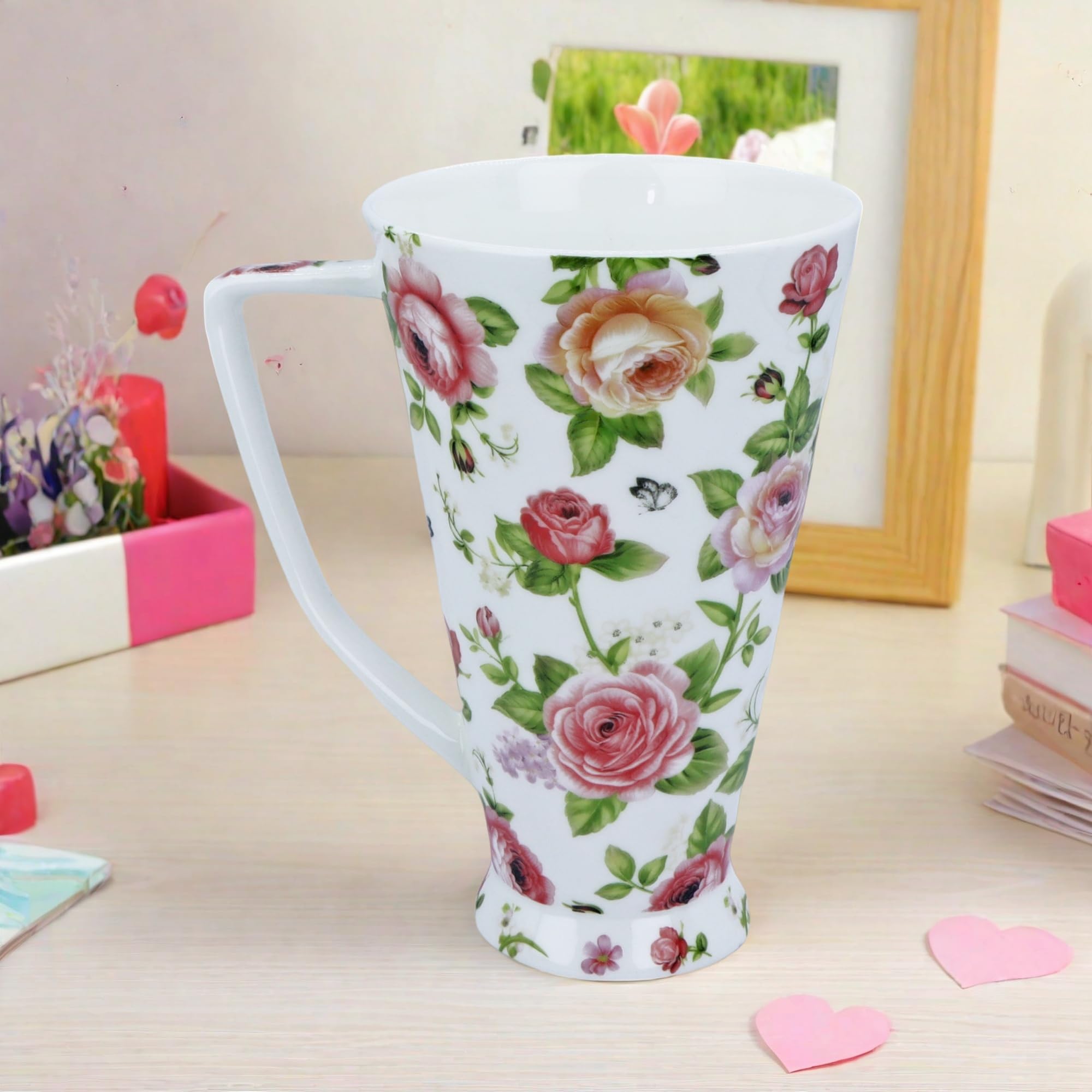Amazon.com | Glen Mila 17oz Cute Coffee Mug for Women Bone China Coffee Mug  Cute Mugs Christmas Mugs Birthday Gifts for Mom Friends (white garden  flower mug): Coffee Cups & Mugs