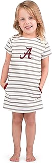 NCAA Toddler Girls Short Sleeve Striped Dress-French Terry with Embroidered Team Logo-Sizes 2T 3T 4T 5T - Buy now