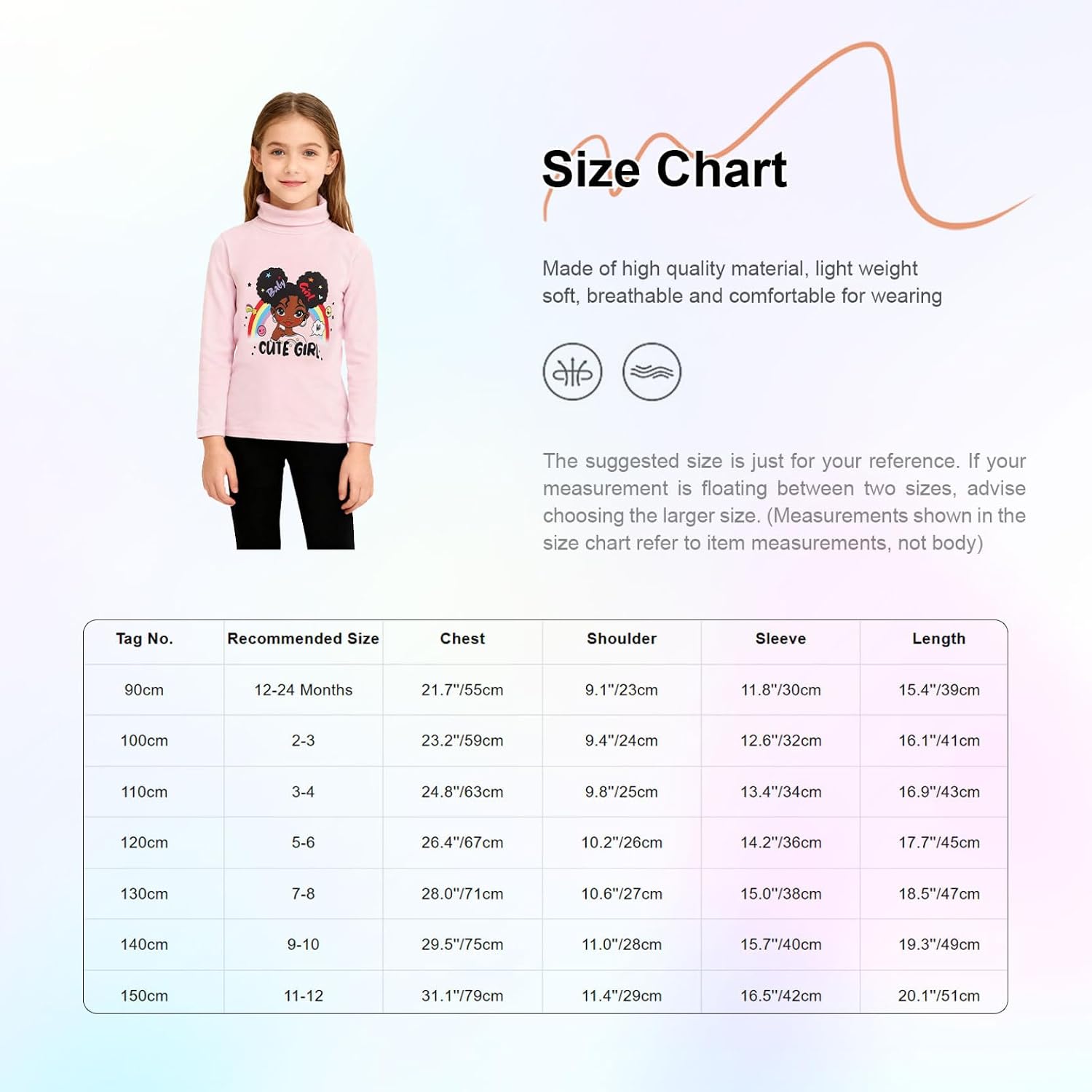 Kids Girls Base Layer Fleece Shirts Long Sleeve Cute Cartoon Girl Print Thermal Underwear Pullover Tops