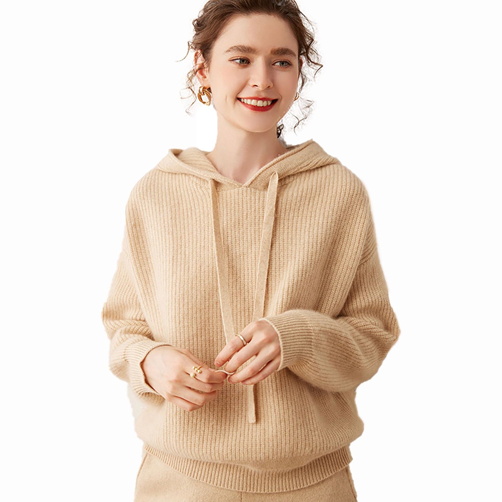Womens Cashmere Sweater Cashmere Full-zip Sweater-hoodie For Women