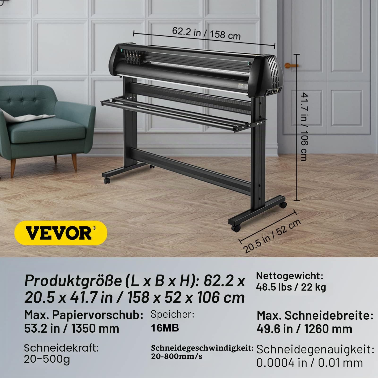VEVOR Schneidegerät 135 cml Vinyl Cutter Halbautomatische DIY Vinyl Drucker Schneidemaschine Manuelle Positionierung Zeichen schneiden mit Bodenständer Signmaster Software