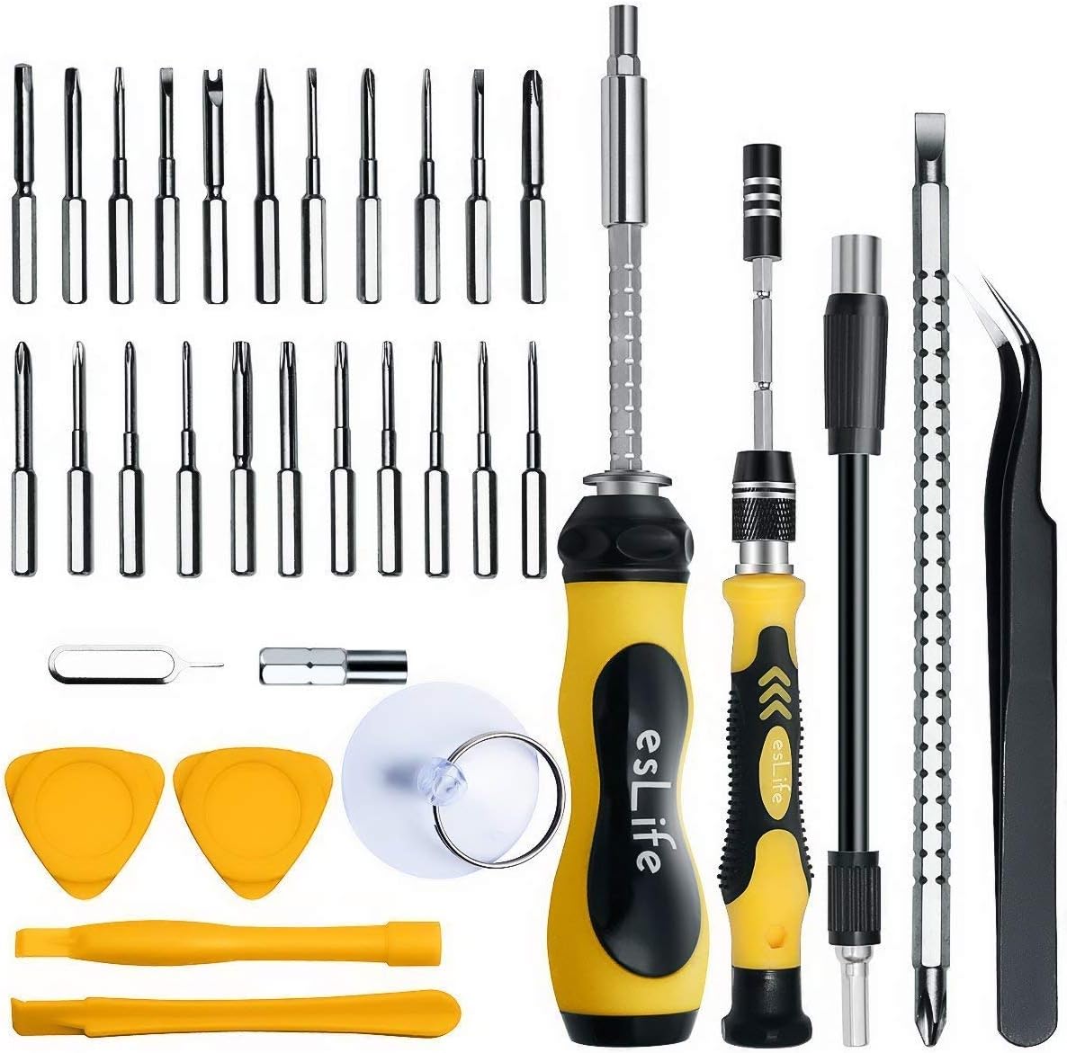 esLife Portable Screwdriver Set 36 in 1 Magnet Driver Tools with Dual Handles, 22 Long Precision Bits and Extension Kits for for PC, Laptop, Tablet, PDA, Mobile Phone, Glasses, Watch, Cameras, Electronic Toys & Other Electronics