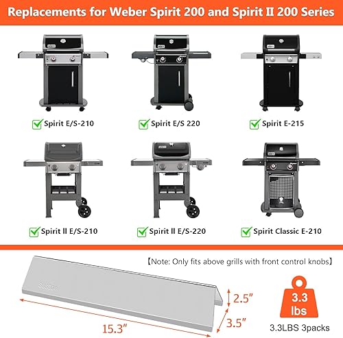 Miniatura 2 de QuliMetal Barras Saborizadoras SUS304 7635 para parrillas de gas Weber Spirit E210, E220, S210, S215, Spirit 200 y GS4 Spirit II E210, Spirit II