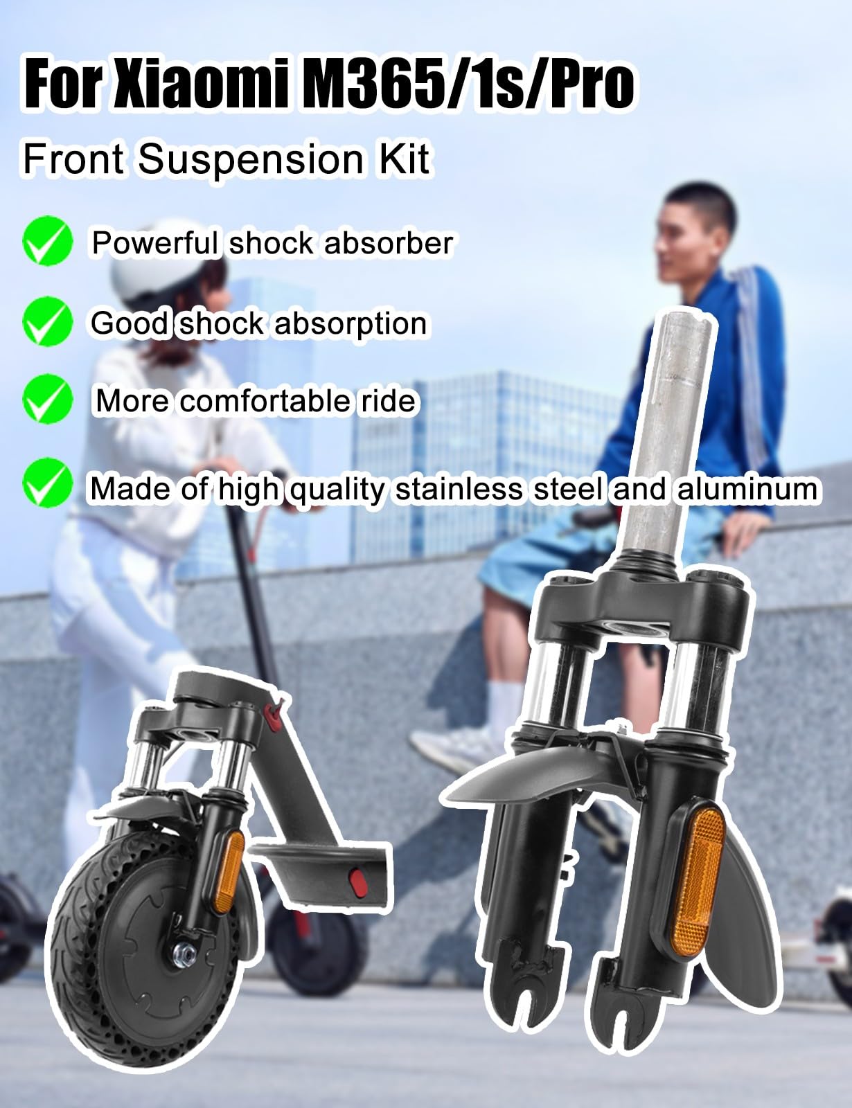 Kit de Suspension Avant Fourche pour M365 Pro Pro2 1S kit de Suspension Avant + Garde-Boue Avant + Support de Pied pour Scooter électrique Accessoire Modification Trottinette