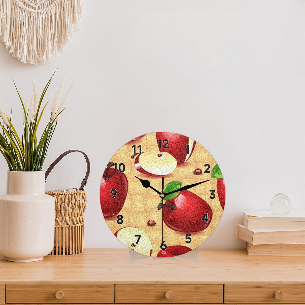 Apples Wall Clock 10 Inch Silent Non Ticking Battery Operated Easy to Read Standing Round Clocks Decorative for Bathroom Kitchen Bedroom Living Room Office