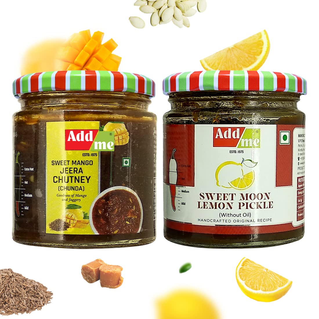 Add me Chunda Sweet Mango Chutney with jeera 200gm chundo & Lemon Pickle Khatta Meetha Nimbu Sweet and Sour Without Oil Lime Pickle 200gm Homemade Recipe & Taste Combo Gift Pack Glass Jar (B09CMNB6WQ) Amazon Price History, Amazon Price Tracker