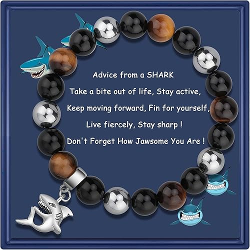 Pulsera de tiburón, espíritu de tiburón, regalo de animales para amantes de tiburones, dije de tiburón, regalo de animales de océano, regalo de