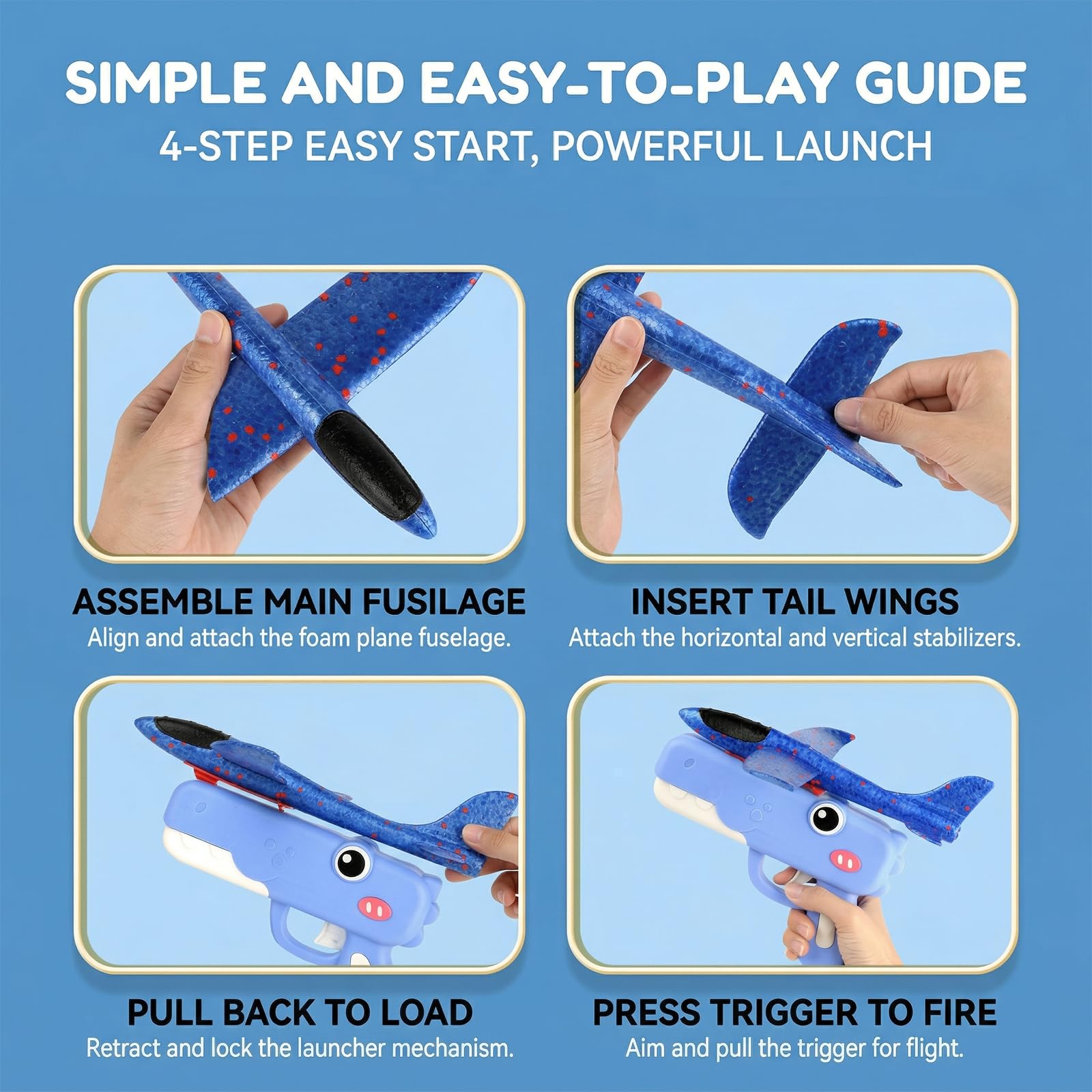 Dinosaur Airplane Launcher Toy, Foam Airplane Launcher with 8 Inch Foam Glider, Fun Plane Toy, Long Distance 33-59ft, Birthday Gift (Blue) — view 6