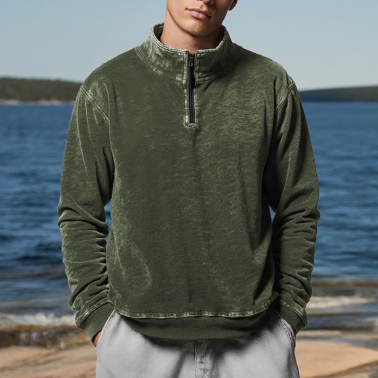 domirica Men's Quarter Zipper Sweatshirts Novelty Pattern Print Long Sleeve Hoodies Plus Size Fall Pullover Tops