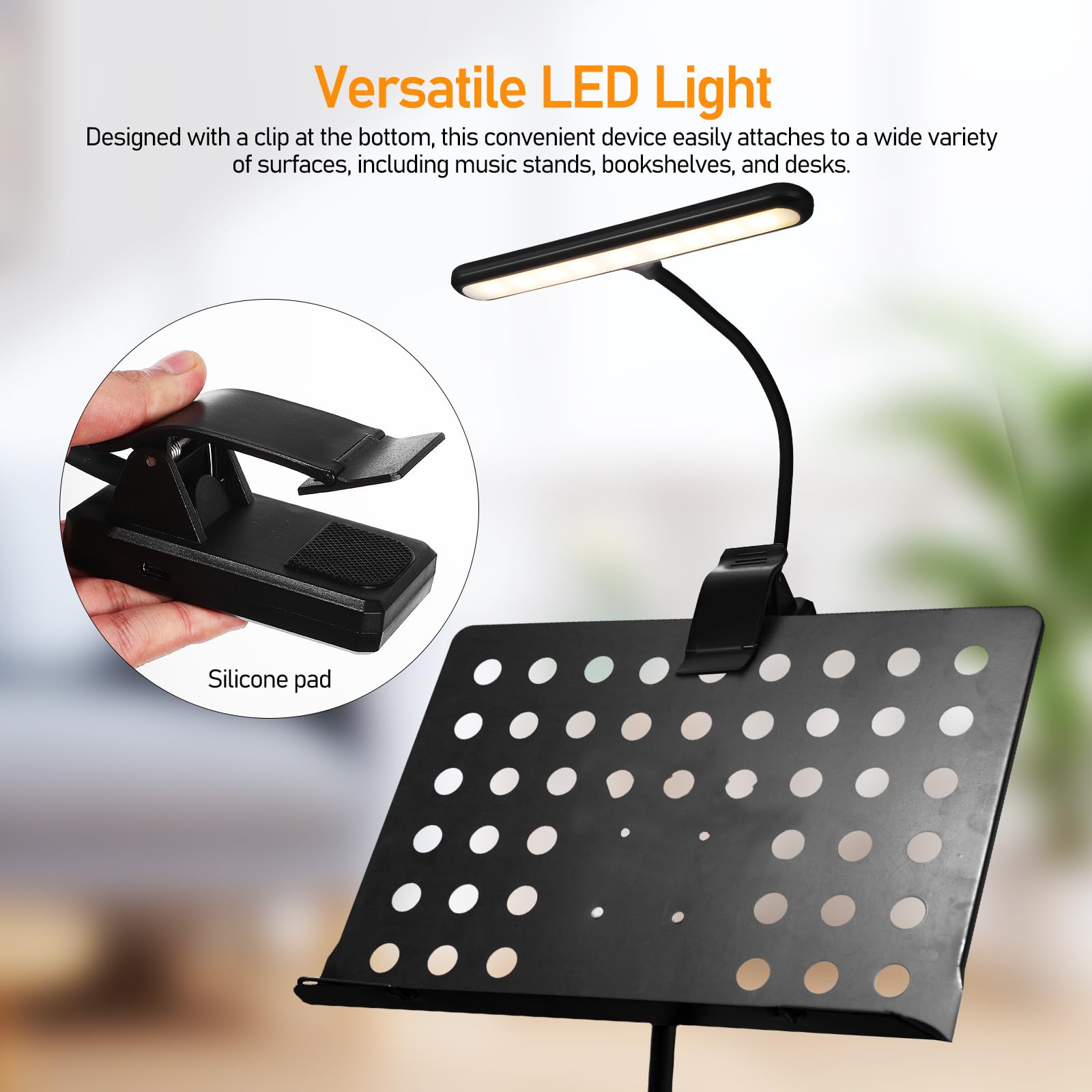 Lampada da Lettura Clip per Pianoforte e Leggio, Luce LED Ricaricabile 27 Luci Display Potenza e 6 Livelli, Adatta per Musicisti e Lettura Serale