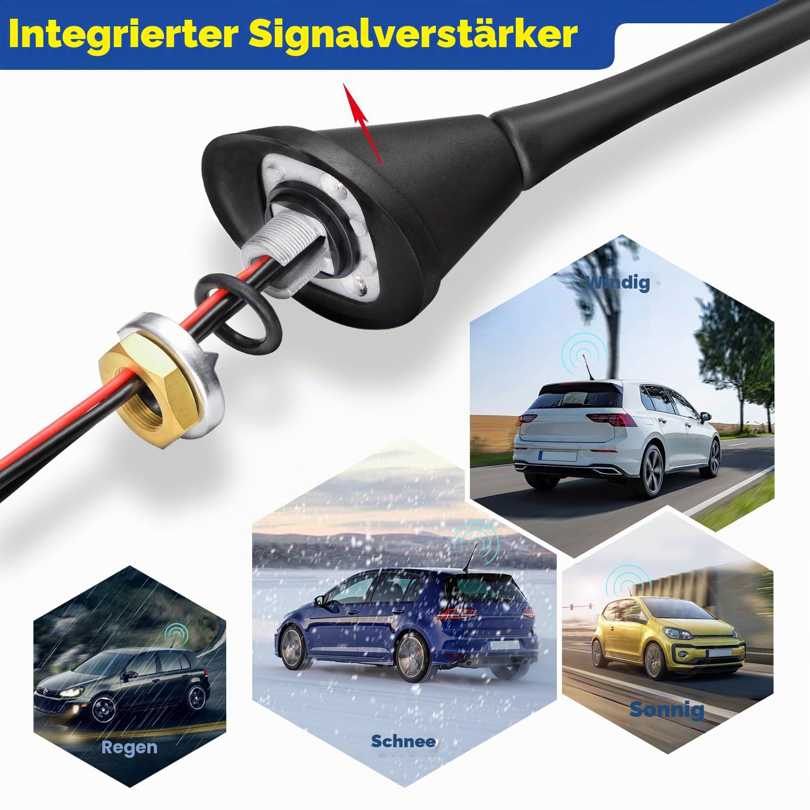 Eightwood DAB Antenne Auto Dachantenne mit Verstärker Splitter SMB DIN FM