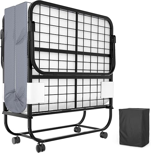 Karcog Cama plegable con colchón, funda de almacenamiento incluida, cama de invitados extra plegable para adultos, con colchón de espuma