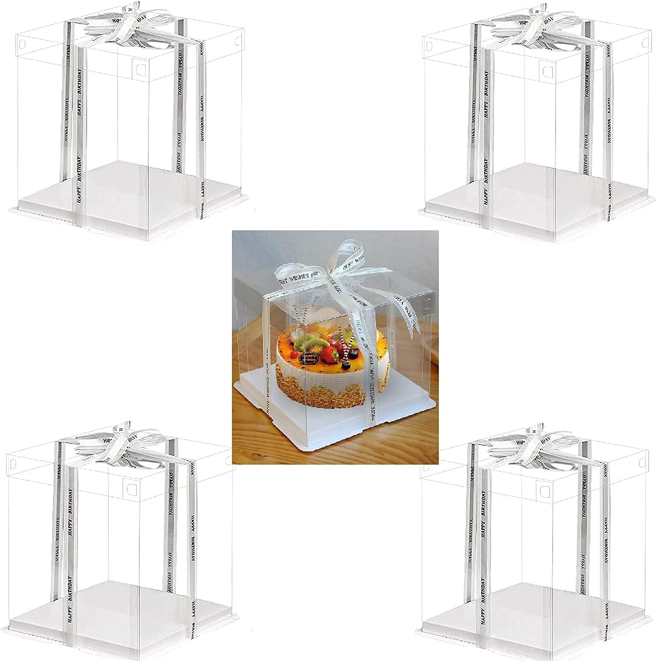 Clear Cake Box, Transparent Cake Box with Ribbon for Pastries10" -Clear