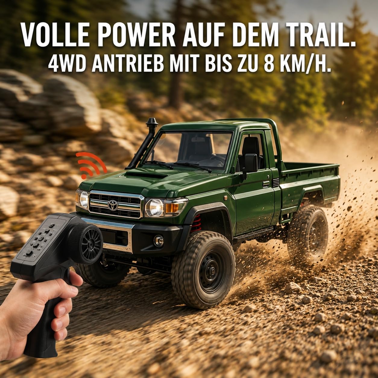 Coche teledirigido resistente 1:12 – Toyota Land Cruiser RC Auto 4WD para exteriores con luz LED, 30 minutos de tiempo de conducción, vehículo todoterreno, coche teledirigido a partir de 6