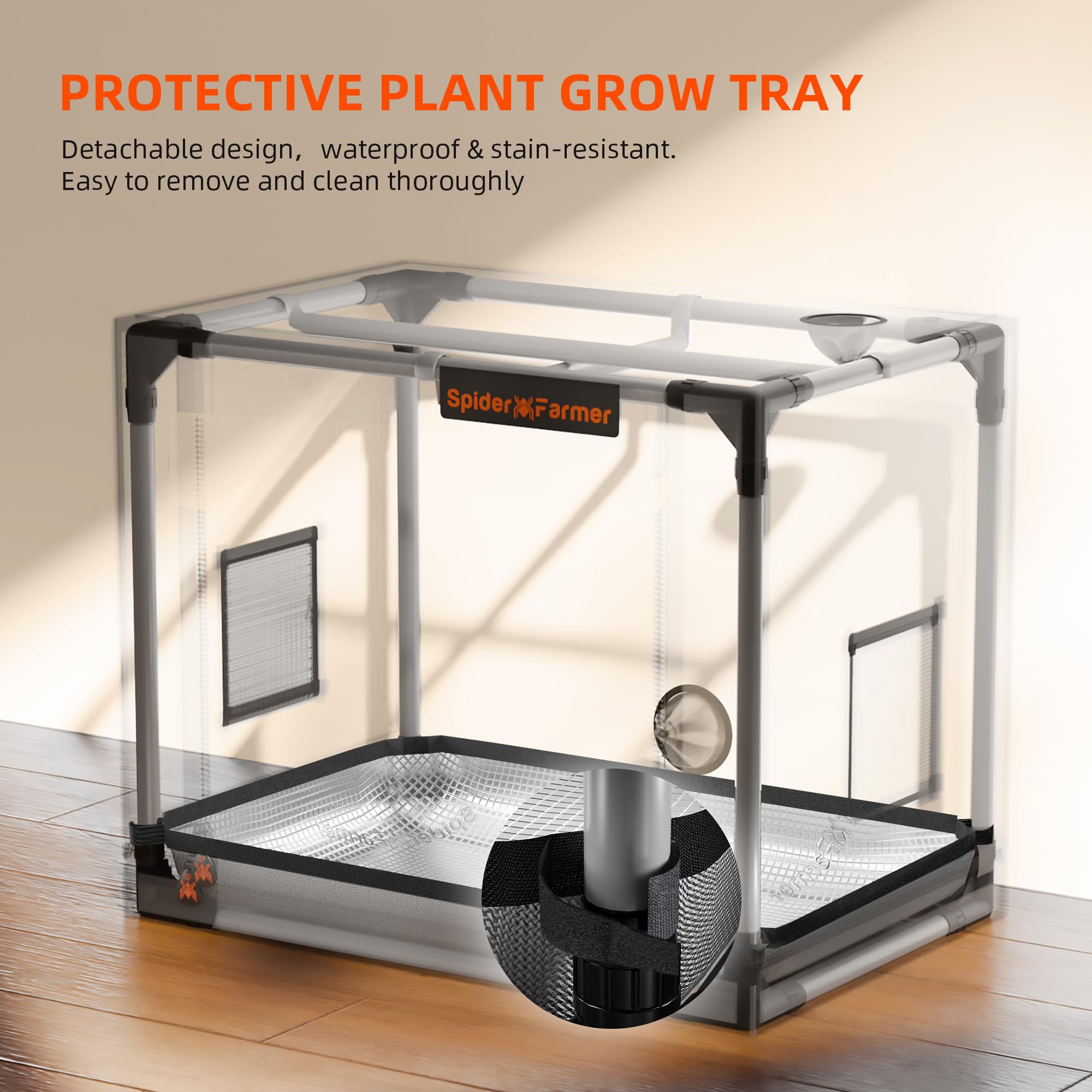 Spider Farmer Tienda de campaña para aerogarden, sistema hidropónico 24x16x20, puerta enrollable, bandeja de piso extraíble, lona Mylar gruesa 2000D