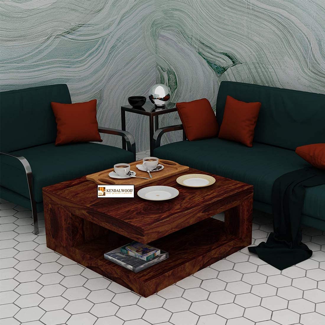 KENDALWOOD™ Furniture Square Sheesham Wood Coffee Table for Living Room | Wooden Center Table | Coffee Table Wooden (Finish Color:- Natural Finish)