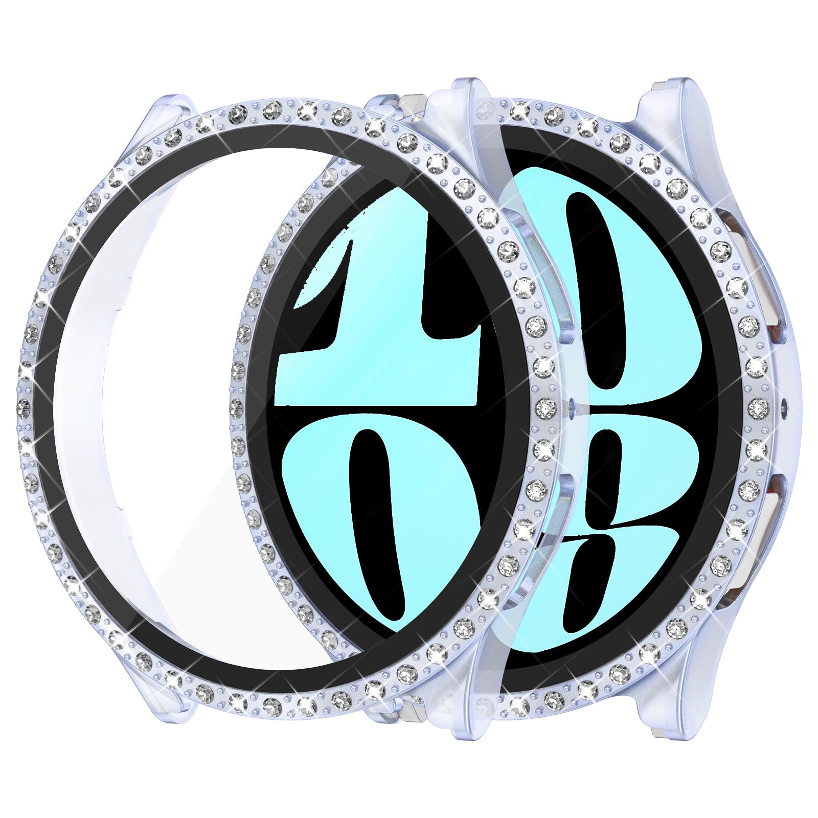 Case with Bling Screen Protector Compatible with Samsung Galaxy Watch 6 40mm 44mm,Overall Protective Cover,Built-in Tempered Glass Film High Sensitivity for Galaxy Watch 6 40mm 44mm (Blue, 44mm)