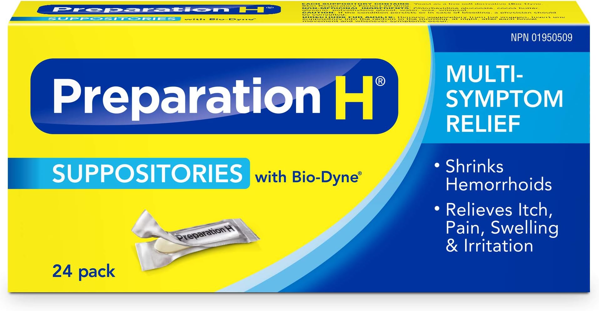 Suppositories (24 Count), with Bio-Dyne®, Multi-Symptom Hemorrhoid Pain Relief
