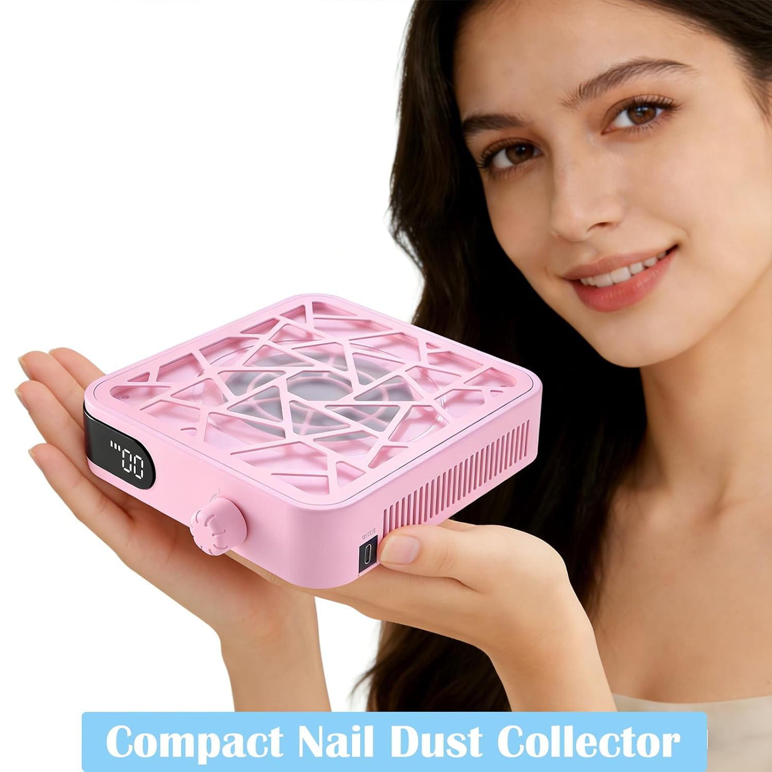Compact Nail Dust Collector-6000RPM Vacuum Dust Collector Fan with Filter Papers (30 Pcs) Auto Suction System, Powerful & Quiet Cordless Nail Vacuum for Salon, Home, and Training-Pink (Pink)