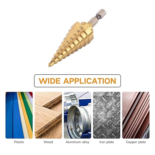 Miniatura 5 de HSS - Juego de brocas escalonadas con revestimiento de titanio, vástago hexagonal de 14 de pulgada, expansor de agujeros de cono de cambio rápido
