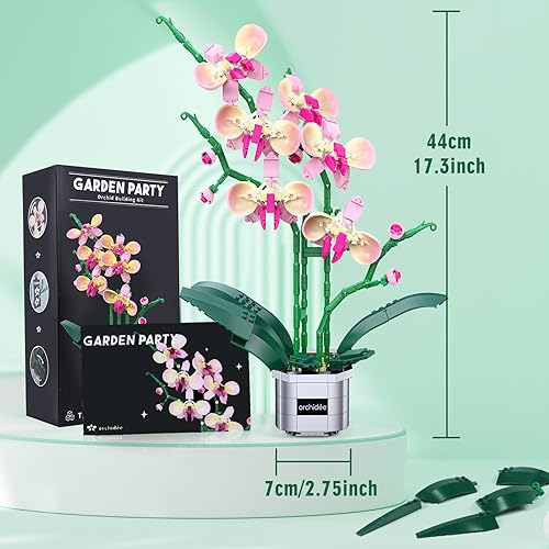 Miniatura 7 de Juego de construcción de plantas artificiales de orquídeas con ramo de flores, árbol bonsái, decoración del hogar, regalo para adultos, colección
