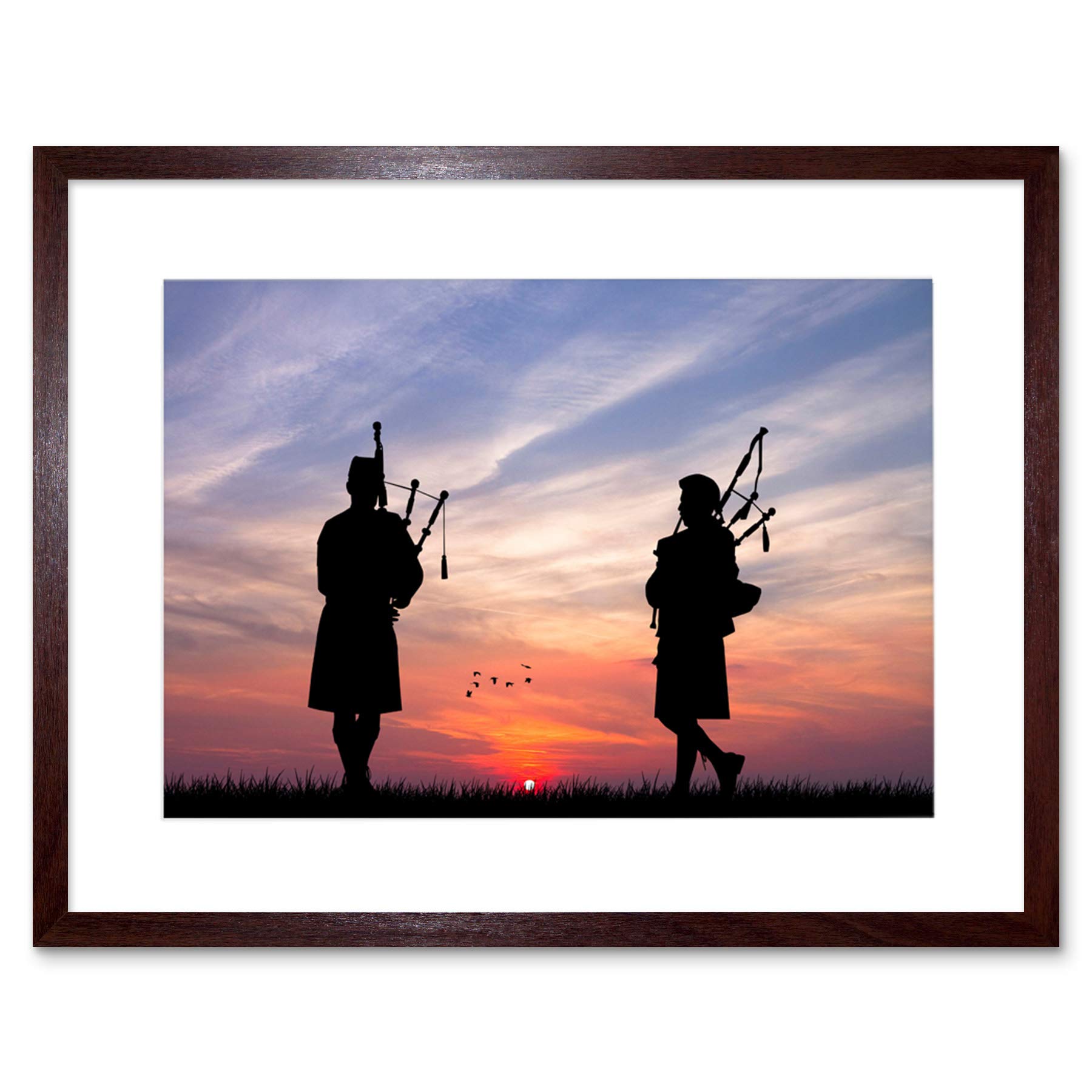 Wee Blue Coo Photo Mock Up Silhouette Sunset Scottish Piper Framed Wall Art Print