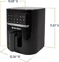 Vista 6 de West Bend Freidora de aire compacta de 5 cuartos de capacidad con controles digitales, pantalla LCD y 10 ajustes de cocción con recordatorio