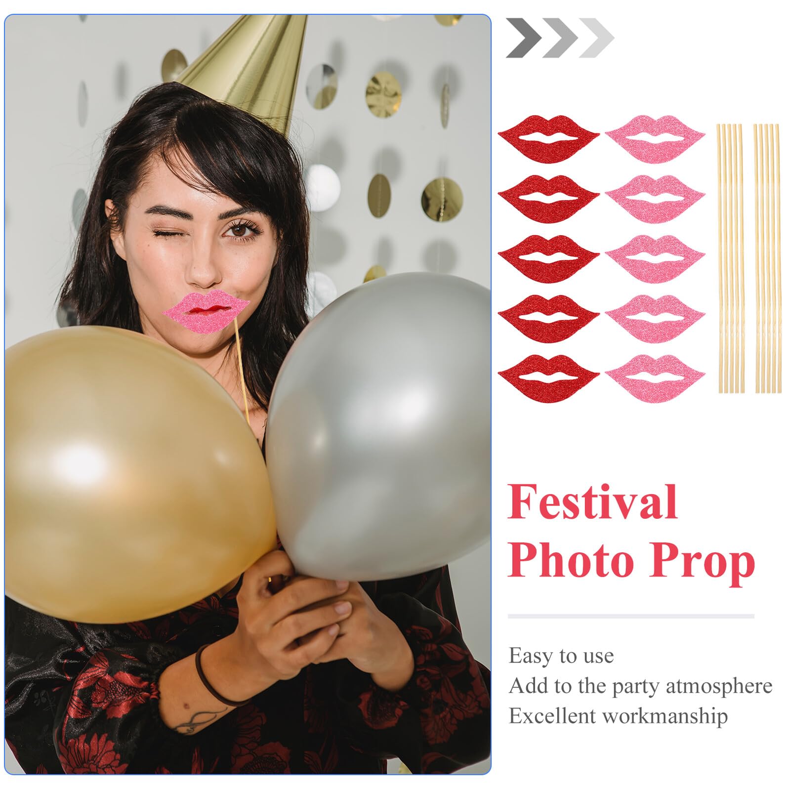 3 Sätze Teiliges Handheld Foto Requisiten Rote Und Pinke Lippen Kreative Party Deko Für Festival Geburtstag Hochzeit Selfie Zubehör 40 Stück * 3