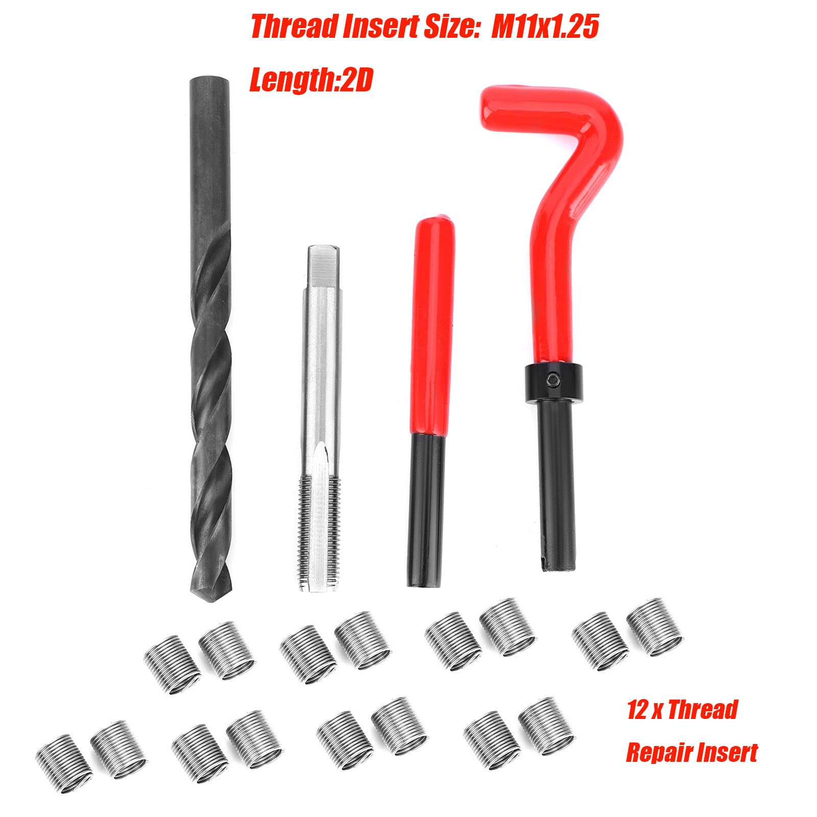 Kit de reparación de roscas de 17 piezas, kit de reparación de roscas de acero inoxidable, kit de reparación helicoidal M11 x 1,25, kit de accesorios de reparación de roscas hembra