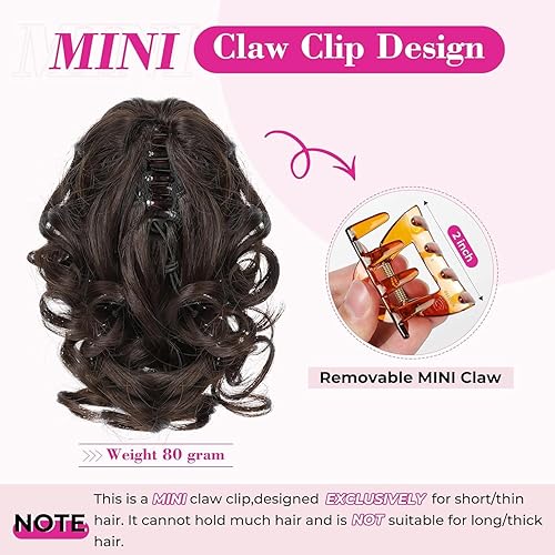 Miniatura 5 de REECHO Extensión de cola de caballo, clip de garra de 9 pulgadas, corto, rizado, ondulado, extensión de pelo de caballo, clip de mandíbula en cola