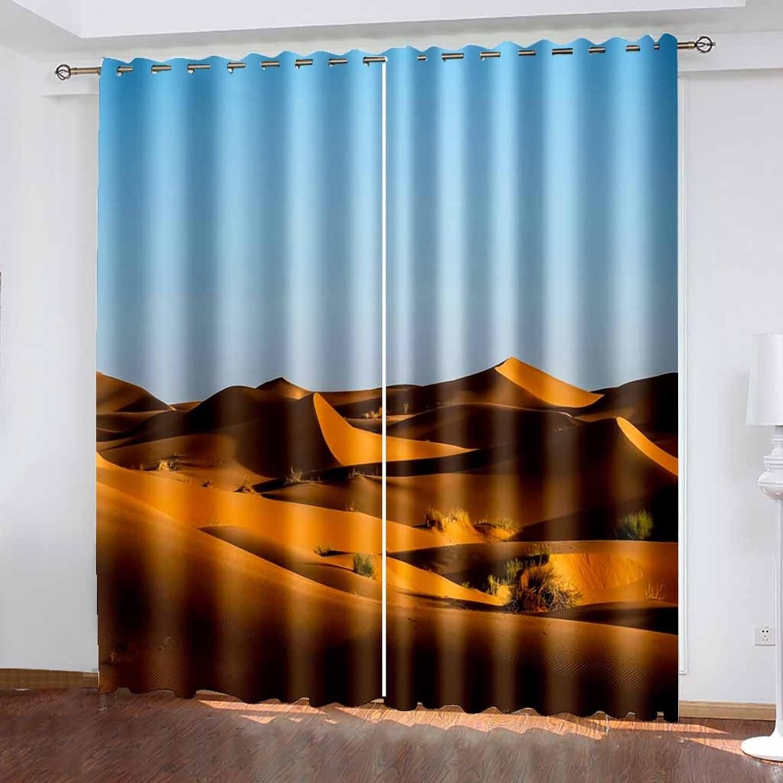 Długie zasłony do sypialni, jasnoniebieska brązowa zasłona okienna Sandy Hill Poliester Zestaw 2 szt 214x183cm