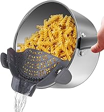 Pasta Strainer and Pot Strainer, Silicone Food Strainer, Adjustable Silicone Clip On Strainer for Pots, Pans, and Bowls, Kitchen Colander(Gray)