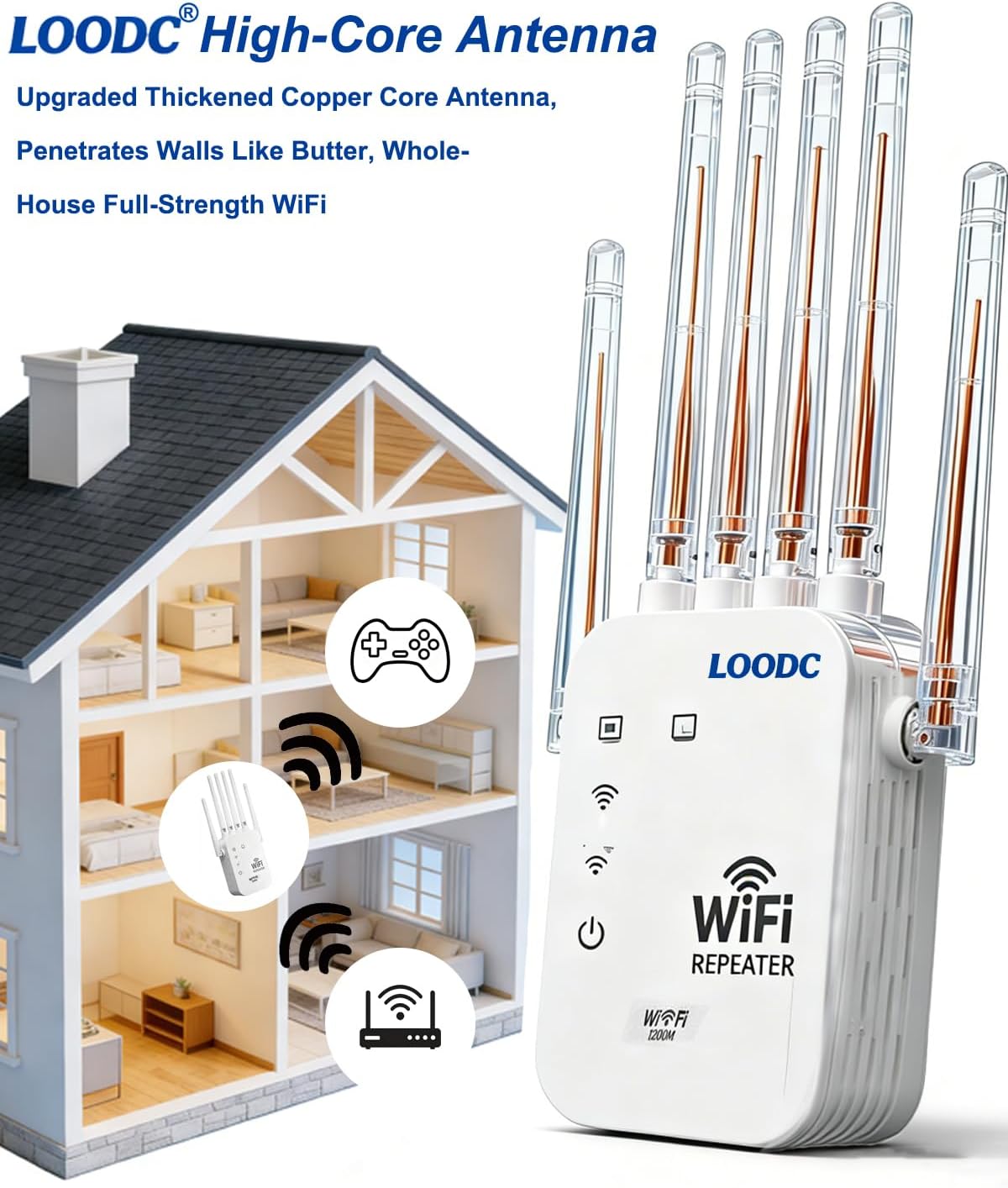 1200M WiFi Extender 6-Antenna Strong Signal, Directional WiFi Antenna Signal Booster and Amplifier, Wireless Repeater Extender with Ethernet Port for PC, Outdoor Coverage, Enhanced Network Range(2pcs)