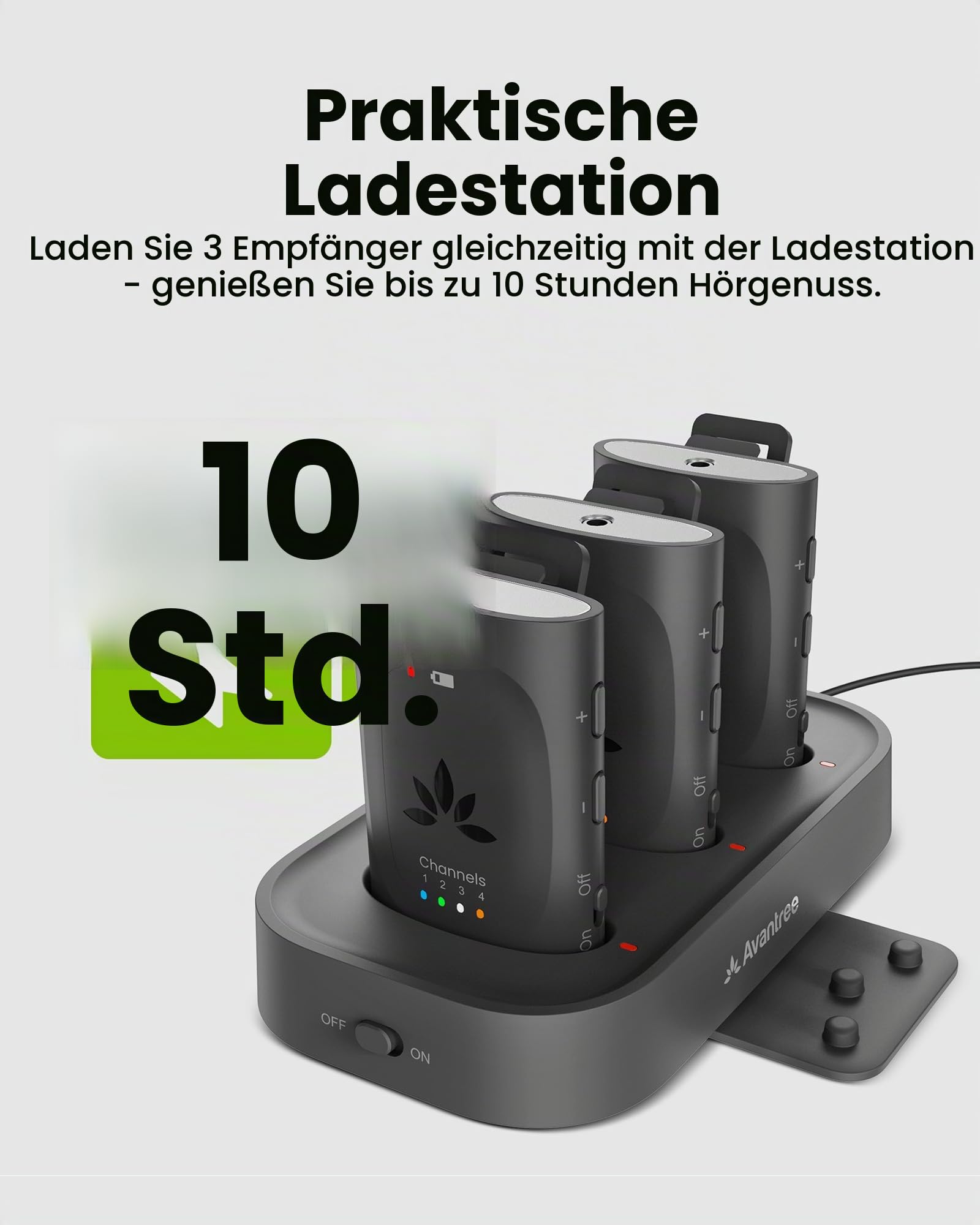 Avantree Audiplex M3 – Multi-Kanal Hörunterstützungsgerät für Schulen & Kirchen, 1 Sender & 3 Clip-Empfänger, 30ms Niedrige-Latenz Funk-Audiosystem