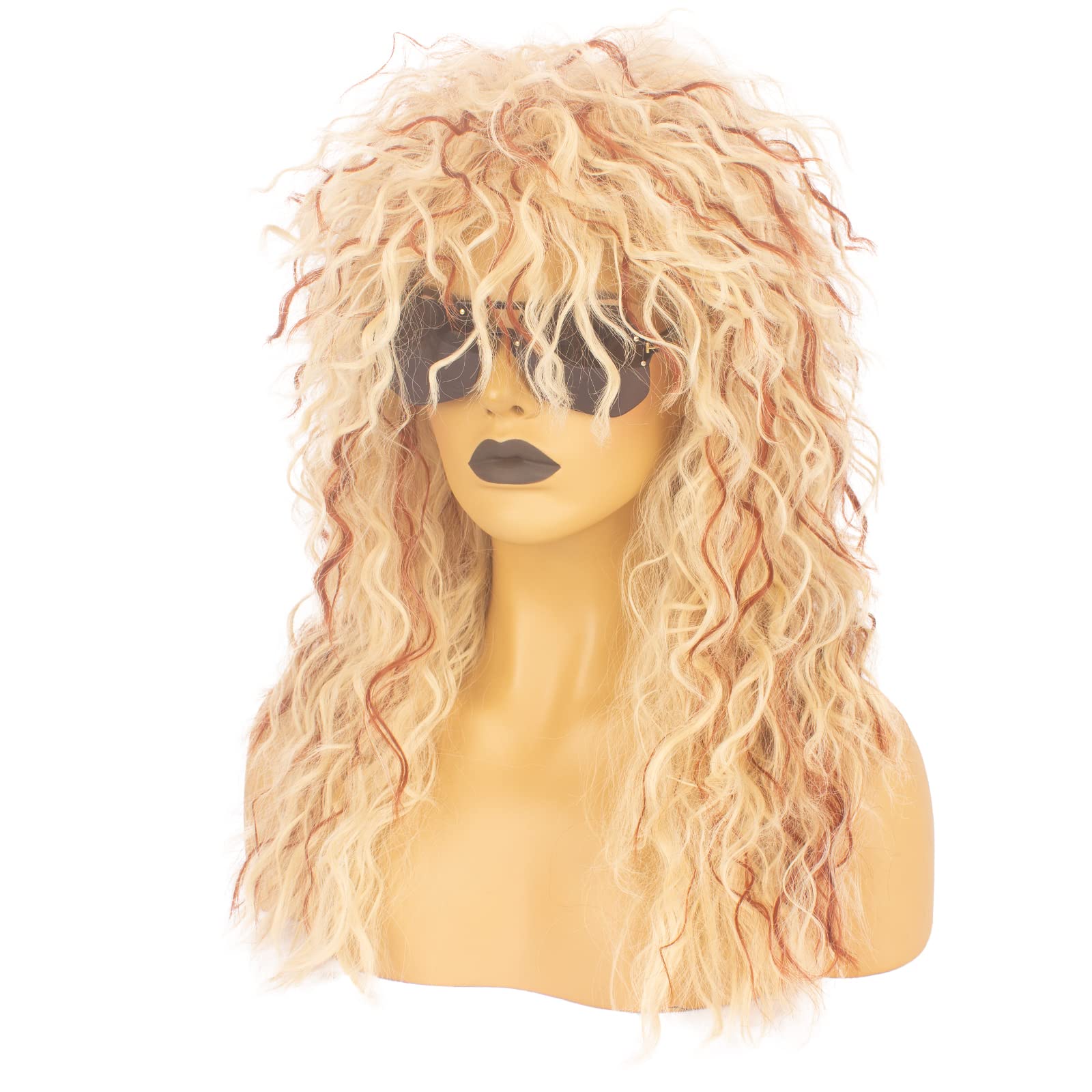 Askuang 80s Costumes Mullet Wigs for Men and Women Long Curly Punk Heavy Metal 80s Rock Wig Halloween Costume Party Wigs Blonde Reddish